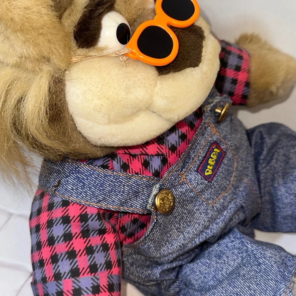 Vintage Bubba Lion Plush 80s 90s Retro Denim Overalls Orange Sunglasses Untested